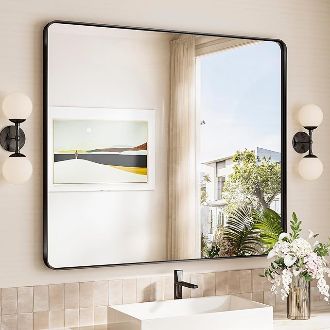 TokeShimi 42x36 Black Bathroom Mirror
