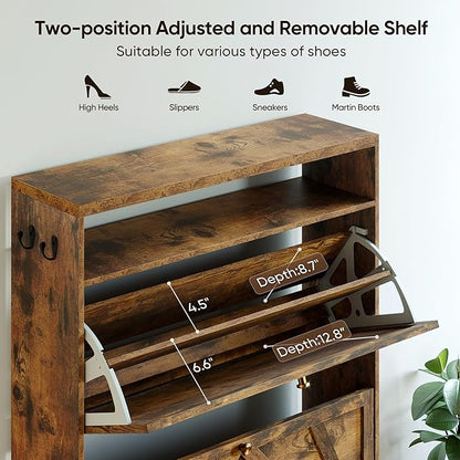 Shoe Storage Cabinet with 2 Flip-Up Doors, Freestanding Hidden Shoe Storage