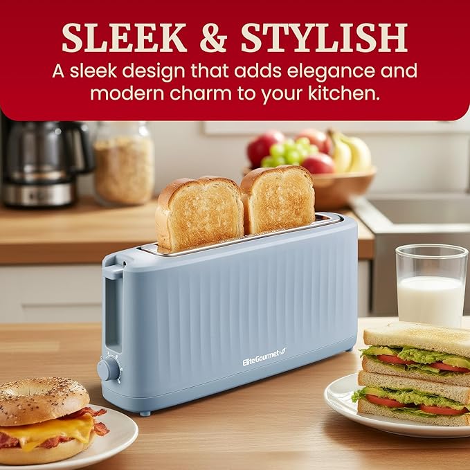 Elite Gourmet ECT2517OX SLIMTOAST™ 2-Slice, Long Slot Toaster, Cool-touch Body