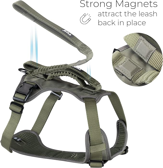 TUG Grab Dog Harness with Built-in Magnetic Traffic Leash (Small/Green) | Padded Magnetic Traffic Handle | Dual Leash Clips | 4-Point Adjustable Fit | Durable Nylon