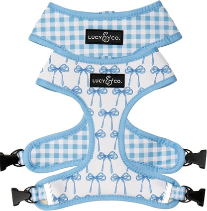 Lucy & Co. Cute Reversible Dog Harness Walking Halter - Best Designer Pet Harnesses for XS - XL Dogs - Padded Adjustable Vest for Easy Walking (Large, Purple Green Floral Checker)