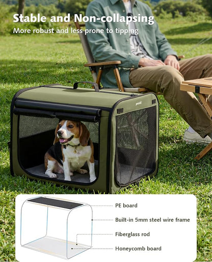 Dog Car Carrier Light Weight 27×20.5×20.5in, Foldable Dog Carrier, Gren | Easy to Assemble, Portable and Breathable Pet Carrier, Suitable for Indoor and Outdoor Use, Dog Travel Crate with Curtain