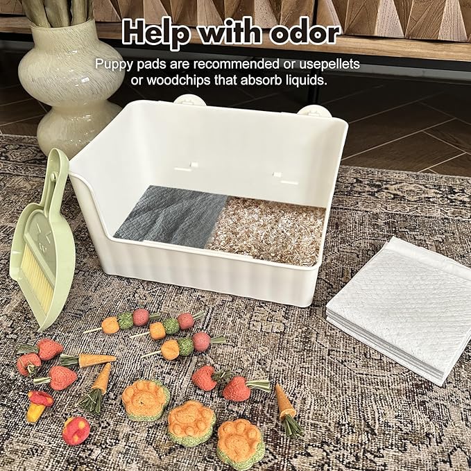 Large Rabbit Litter Box Bunny Potty Training Corner Litter Pan Comes with Liners Rabbit Pee Pads, Small Animal Bedding Toilet for Guinea Pig, Ferret, Hamster, Bunnies (White)