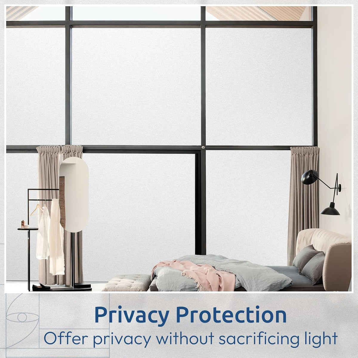 rabbitgoo Window Privacy Film, Non-Adhesive Frosted Glass Window Film for Bathroom, Static Cling Heat Blocking Stickers for Home Indoor Opaque Frosting Coverings House Tint, Matte White 23.6" x 78.7"