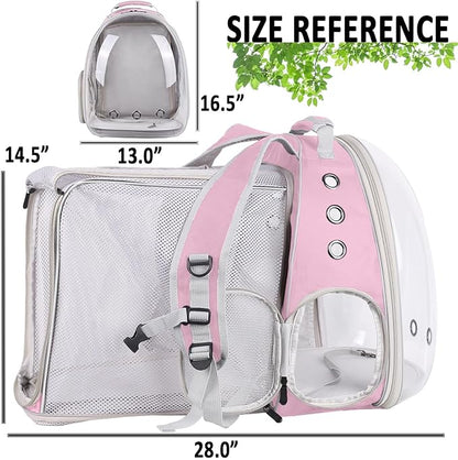 halinfer Dual Extension Pet Backpack Carrier for Large Cat and Small Puppy up to 20 Pounds, Clear Space Capsule Astronaut Transparent Bubble Window Pet Vet Travel Visit Bag