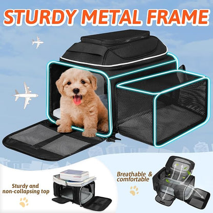 Petskd Top and Side Expandable Pet Carrier 18x13x9.5 Inches Southwest Airline Approved, Soft-Sided Carrier for Small Cats and Dogs with Locking Safety Zippers and Anti-Scratch Mesh(Black)