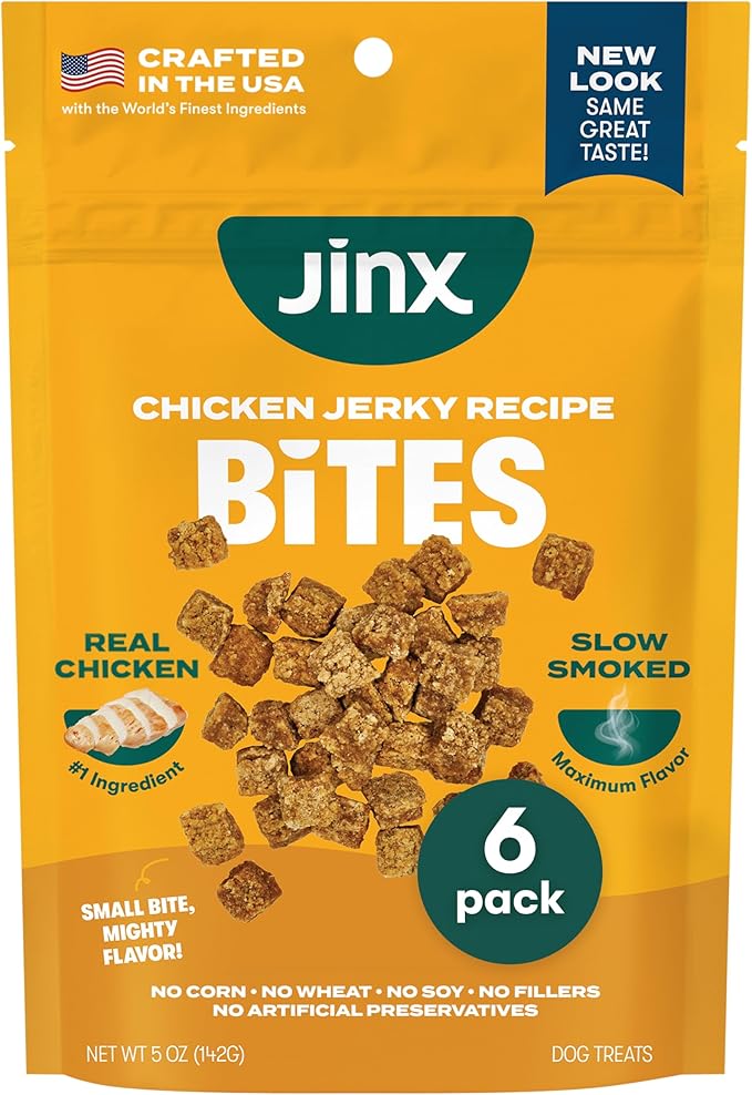 Jinx Chicken Bites, Soft Jerky Dog Treats, Slow-Smoked Real Chicken, Low-Calorie and Packed with Flavor, No Fillers, Bite-Sized Snack, 5oz, 6 Pack