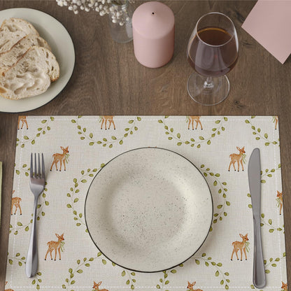 Fawn Themed Placemats Set of 4, Green Leaf Table Mat for Home Kitchen, Restaurants, Outdoor Linen Washable Place Mats 12x18 inch Party Event Dining Decoration-10