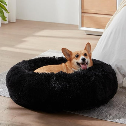 Calming Dog Bed & Cat Bed, Anti-Anxiety Donut Dog Cuddler Bed, Warming Cozy Soft Dog Round Bed, Fluffy Faux Fur Plush Dog Cat Cushion Bed for Small Medium Dogs and Cats | Fluffy Faux Fur Round Cuddler,Anti-Anxiety,Anti-Slip Bottom,Plush Pet Dog Beds fo...