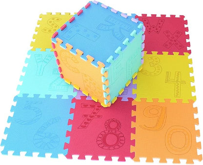 qqpp EVA 18 Tiles Baby Play Mat for Playing, Interlocking Foam Floor Mats for Tummy Time & Crawling, Puzzle Flooring Tiles with Alphabet & Numbers Laser Pattern for Kids. QL-99(BEGHIK) b18N