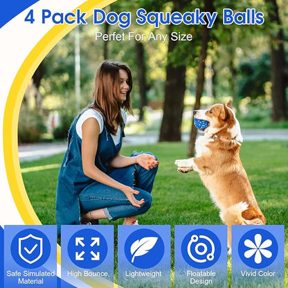 Dog Balls for Aggressive Chewers, 4PCS Etpu Dog Toy Ball, Tennis Balls for Dogs Aggressive Chewers, Indestructible Chew for Large Medium Small Dogs (Yellow + Blue)