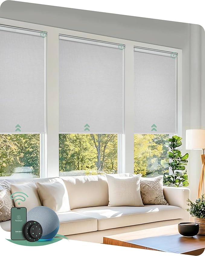 Yoolax Motorized Blinds with Remote, Automatic Window Shades Work with Alexa
