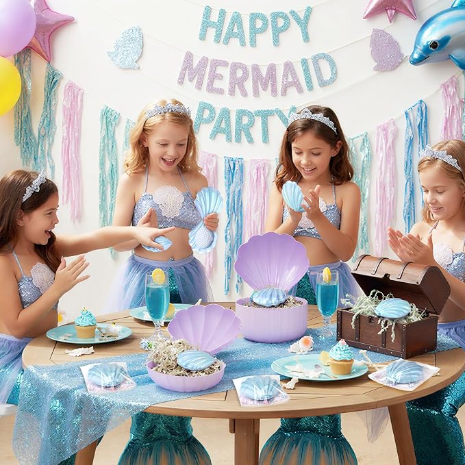 LemonRoad 24 Sets Mermaid Party Favors Shell Hair Brush with Mirror Card, Foldable Mini Travel Compact Hair Brush for Women Birthday, Bachelorette, Under The Sea, Beach Party Gifts(Blue)