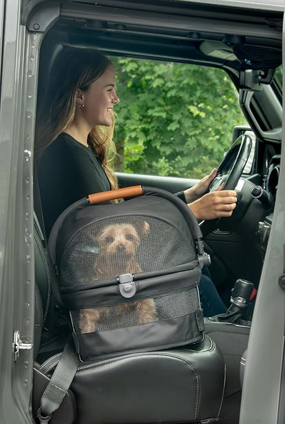 Pet Gear No-Zip View 360 Pet Carrier & Car Seat, Jet Black, 15" | Ultra Lite, Push Button Entry, For Small Dogs & Cats, 360 Degree Visibility, Safety Carrier