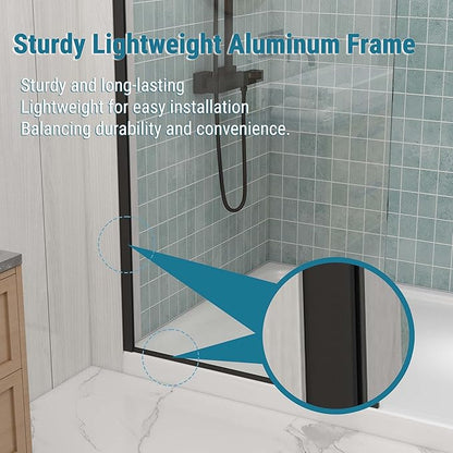 Sunrosa 36"×76" Shower Glass Panel, 8mm Thick Shower Screen, Matte Black