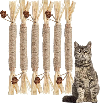 Silvervine Sticks for Cats (6 Pcs),Natural Catnip Sticks,Cats Chew Dental Treat,Cats Toy Wand Interactive, Catnip Toys,Teething Toys for Kittens, timber