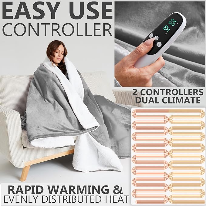 Heated Blanket Electric Luxurious Fleece King Blanket, 9 Heat Settings & 12H