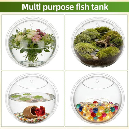 iplusmile Wall Mounted Fish Bowl - 9 Inch Round Acrylic Betta Fish Tank, Hanging Bubble Vase for Plant Propagation & Home Office Wall Decorations