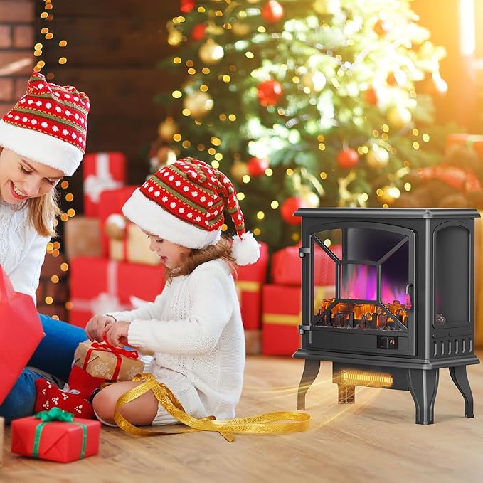 ROVSUN Electric Fireplace Stove, APP & Remote Control, Adjustable Temp