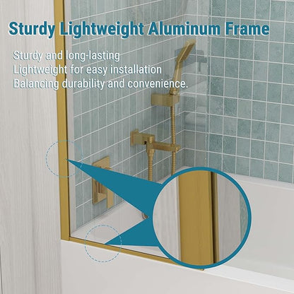 Sunrosa 24"×60" Bathtub Glass Panel, 8mm Thick Shower Screen, Brushed Gold