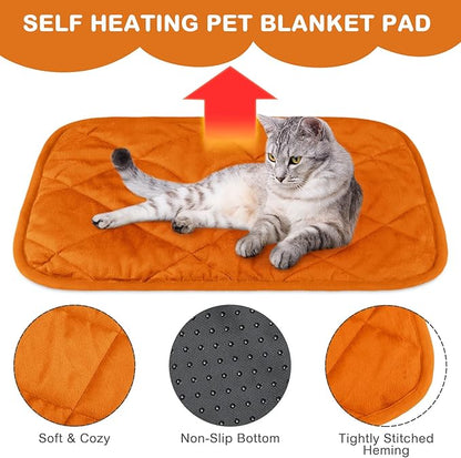 4 Pack Self Heating Cat Pad Self Warming Dog Mat Reflects Body Heat Extra Warm Thermal Pet Pad Washable Dog Cat Bed Crate Bed Mat Blanket(Orange,16 x 20 Inch)