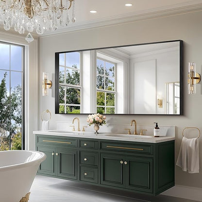 CIRCUMI Black Bathroom Mirror, Brushed Finish, Tempered Glass, Large Mirror
