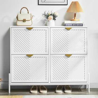 Shoe Cabinet Storage with 4 Flip Drawers, Narrow Hidden Shoes Organizer Cabinet