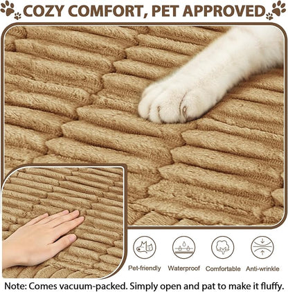 FUANGUI 2 Pack Waterproof Couch Cover for Dogs Pets Sofa Protector | Non-Slip Washable Fuzzy Soft Sofa Slipcover for 2 PCS L Shaped Sofa Pet Friendly, 27.6" x 70.9"+27.6" x 82.7", Camel