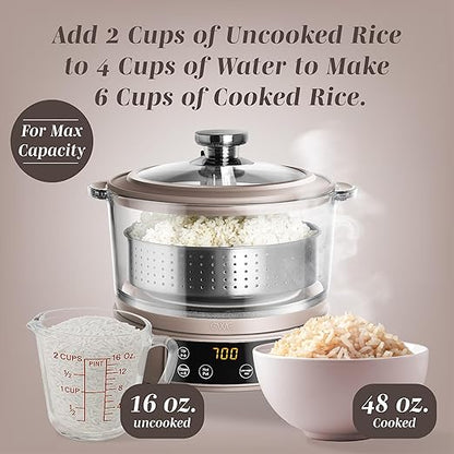 COOK WITH COLOR 3L Glass Mini Low Carb Rice Cooker – Holds 2 Cups Raw/Makes 6