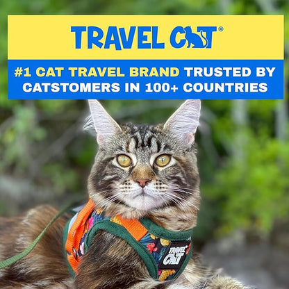 Travel Cat Harness and Leash Set - Adjustable Fit Mesh Cat Harness and Reflective Strap - Comfort Walking Vest for Kitten for Outdoor Walking, Hiking (Medium, Hawaiian)