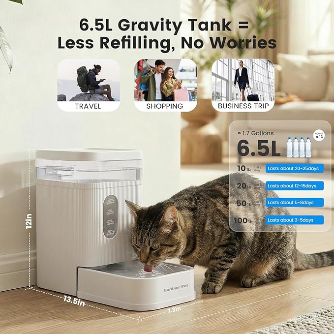 Gardner Pet 1.7 Gallon Automatic Dog Water Bowl Dispenser 6.5L Gravity Water