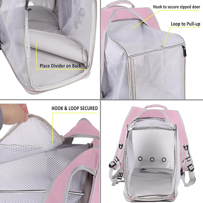 halinfer Dual Extension Pet Backpack Carrier for Large Cat and Small Puppy up to 20 Pounds, Clear Space Capsule Astronaut Transparent Bubble Window Pet Vet Travel Visit Bag