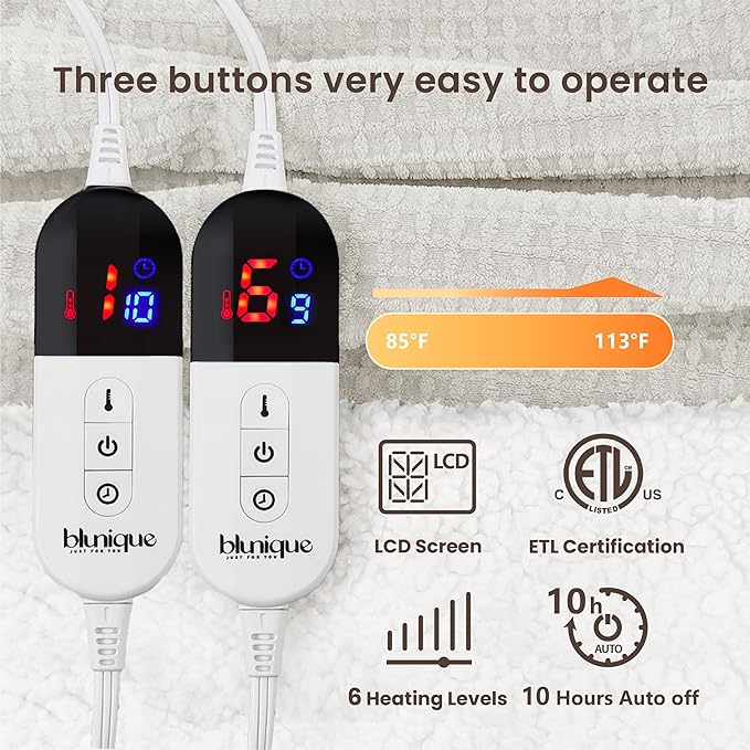 Heated Blanket Electric Blanket Queen Waffle, 84x90 Inches Dual Controllers