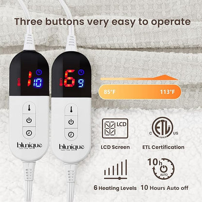 Heated Blanket Electric Blanket Queen Waffle, 84x90 Inches Dual Controllers