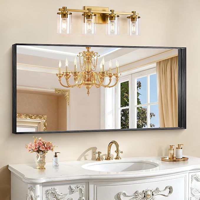 CIRCUMI Black Bathroom Mirror, Brushed Finish, Tempered Glass, Large Mirror