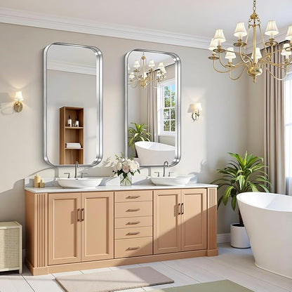 CIRCUMI Silver Bathroom Mirror, Rounded Corner, Tempered Glass, Large Mirror