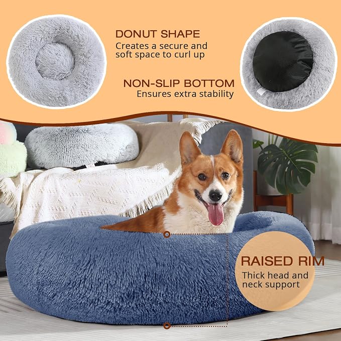 JOLLYVOGUE Dog & Cat Bed, Calming Anti-Anxiety Pet Bed for Small Dogs, Fluffy Donut Cushion for Small and Medium Pets (20")