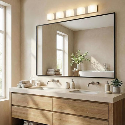 48''x30'' Black Bathroom Mirror, Large Metal Framed Vanity Mirror