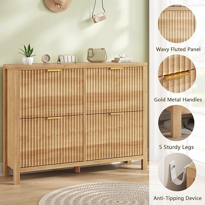 Shoe Cabinet Storage for Entryway, Fluted Shoe Cabinet