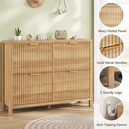 Shoe Cabinet Storage for Entryway, Fluted Shoe Cabinet