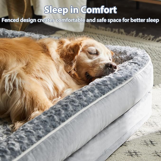 WNPETHOME Orthopedic Washable XXL Dog Bed for Senior Dog Cozy Sleep | Extra Large Waterproof Big Soft Dog Couch Sofa Bed for Dogs Relax with Removable Cover Supportive Pet Bed Grey 54x36 Inch