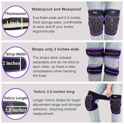 Work Knee Pads for Men Women Kneeling on Hard Floor, Padded Knee Cushion with Straps for Garden Yard, Flexible Kneepads for Cleaning Washing Floors, Knee Pad for Mechanic Carpenter, Purple L (1 Pair)