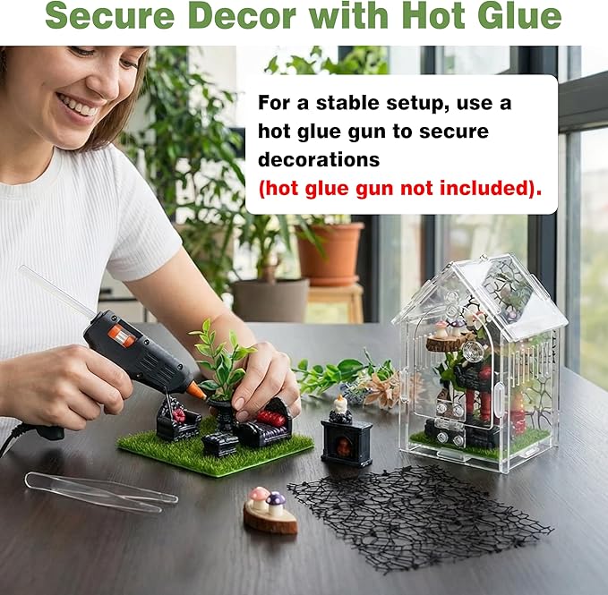 20Pcs Jumping Spider Enclosure Accessories Kit, Gothic Mini Furniture & Decor Set for Tarantula Habitat, Includes Feeder, Ledge, Hideout, Climbing Net, Plants, Mushrooms (No Glue, No Tank)