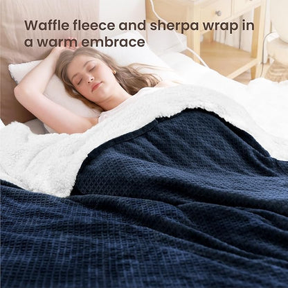 Heated Blanket Electric Blanket Full Waffle, 72x84 Inches Sherpa Fleece Fast