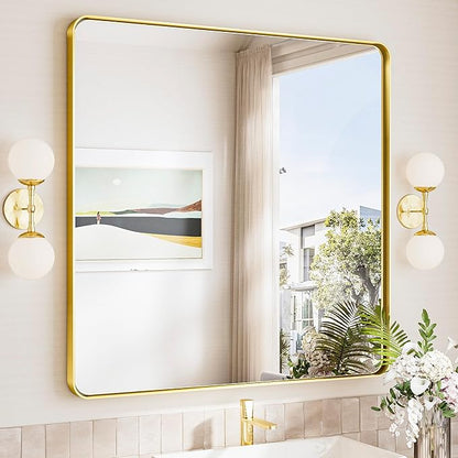 TokeShimi 36x36 Brushed Gold Bathroom Mirror, Bathroom Vanity Mirror Square