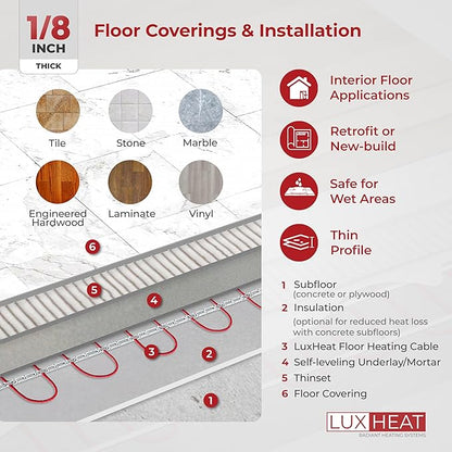 LuxHeat 15sqft Floor Heating Cable Kit - 120v Heated Floor System
