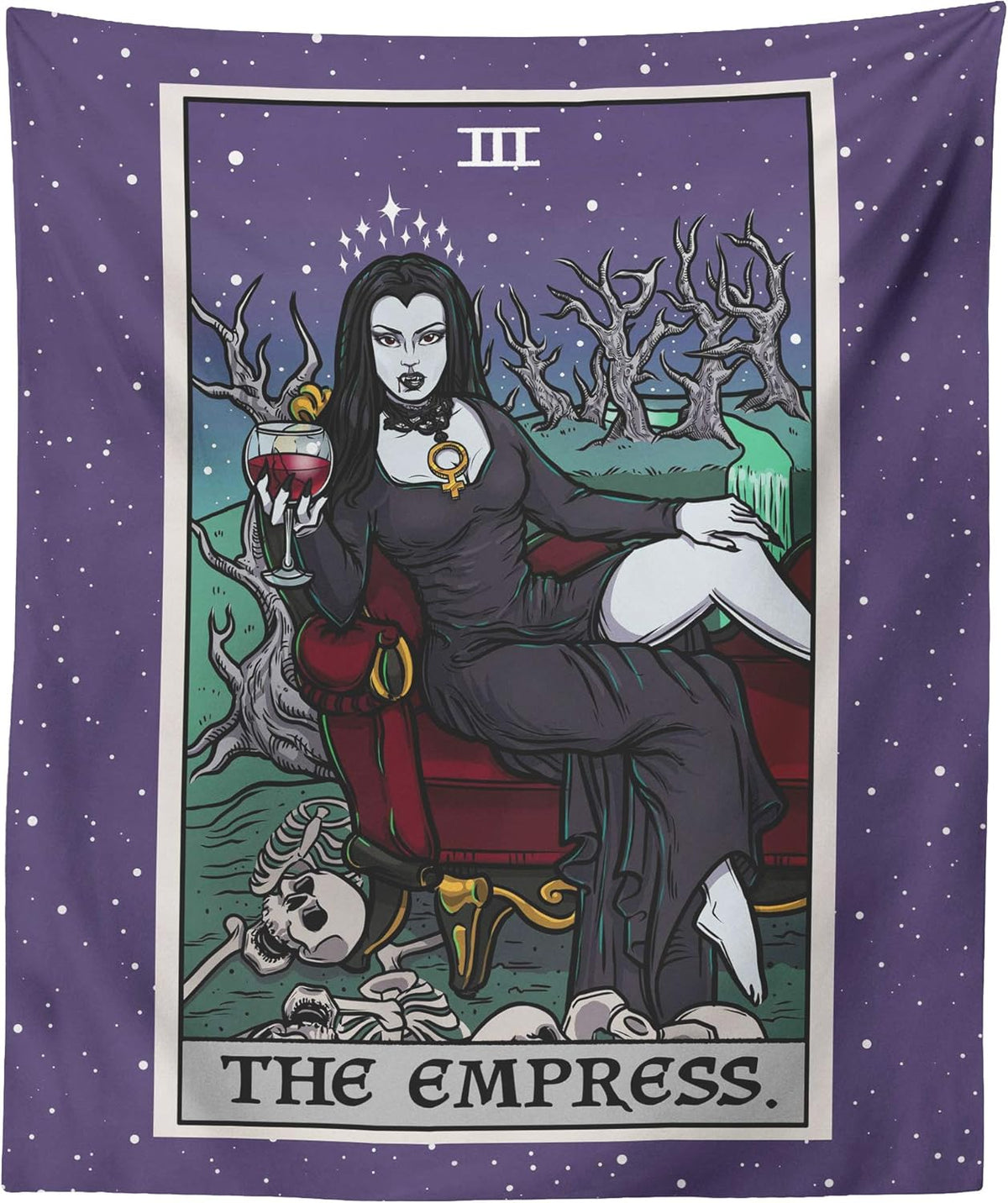 The Empress Tarot Card Tapestry - Female Vampire - Gothic Halloween Home Decor Wall Hanging (60" x 50")