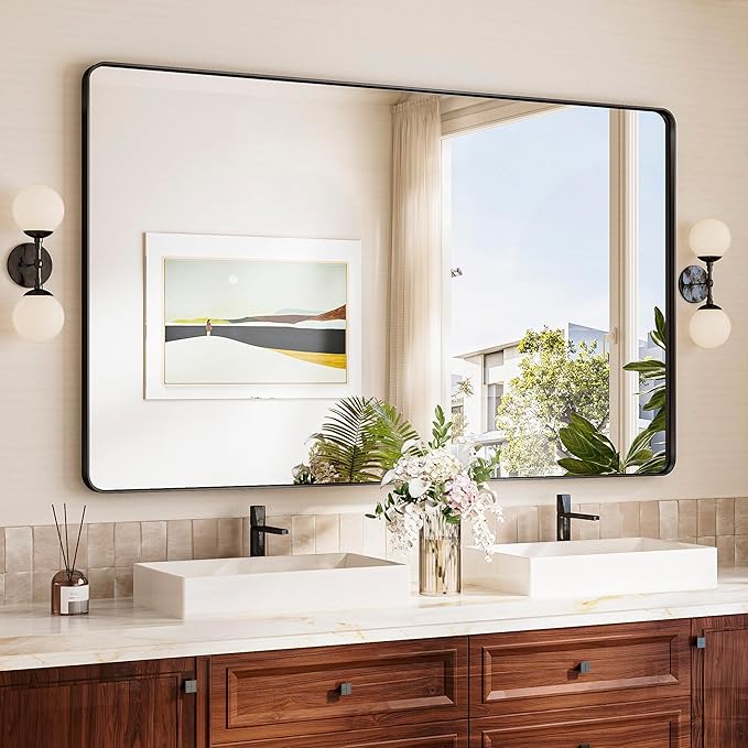 TokeShimi Black Vanity Mirror 60x36, Bathroom Mirror Framed Seamless, Tempered