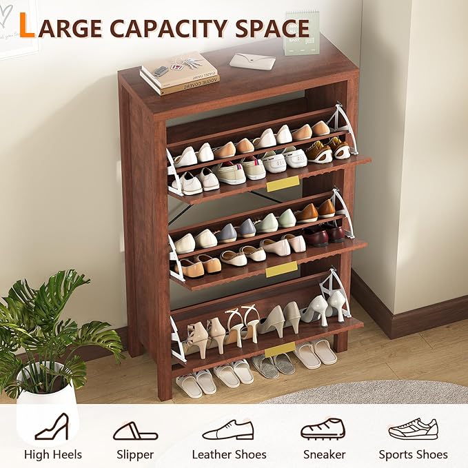 Shoe Cabinet Storage for Entryway, Fluted Shoe Cabinet