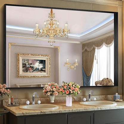 CIRCUMI Black Bathroom Mirror, Brushed Finish, Tempered Glass, Large Mirror